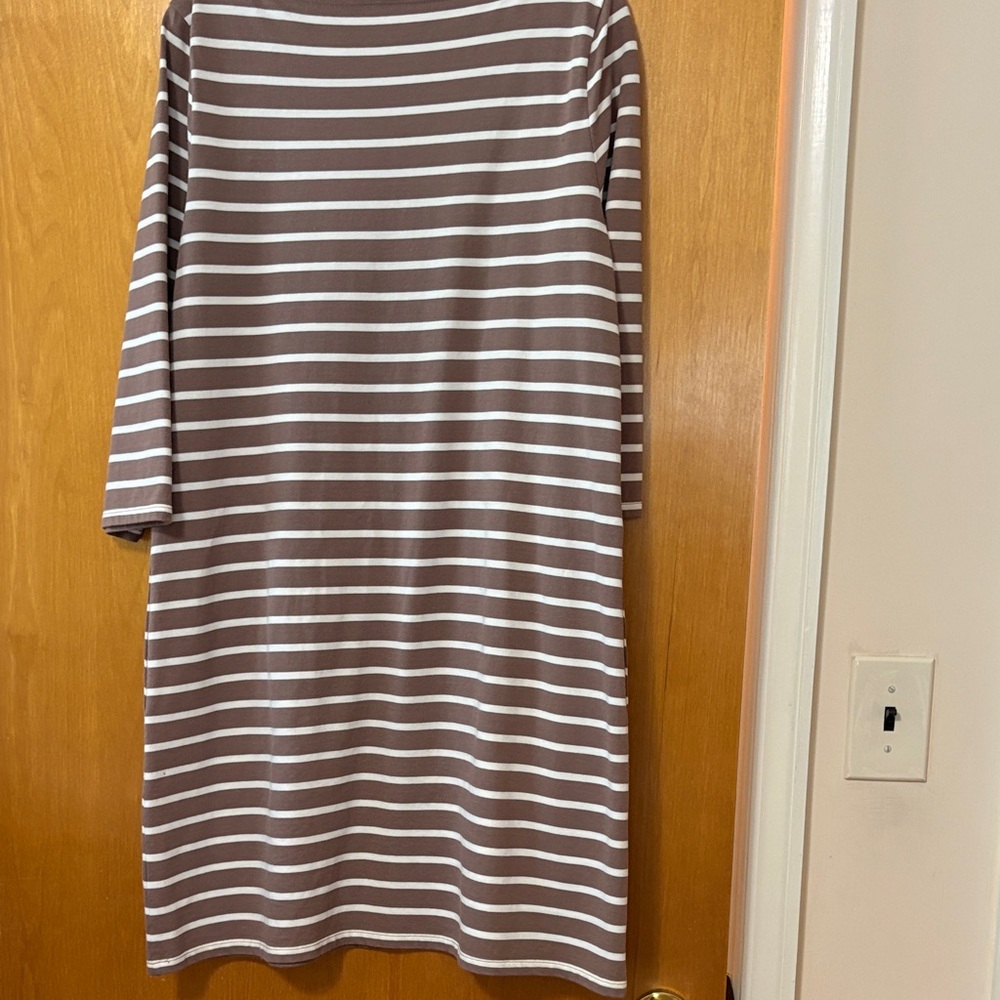 Garnet Hill Taupe and White Striped Midi Dress - Picture 4 of 5